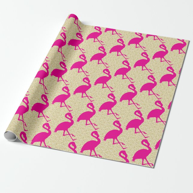 Gold Glitzer Hot Pink Flamingo Wrapping Paper Geschenkpapier (Ungerollt)