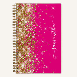 Gold Glitzer Hot Pink Moderne Girly Signature Notizbuch