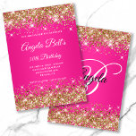 Gold Glitzer Hot Pink Ombre Extravagant Monogram Einladung<br><div class="desc">Eine elegante mit Monogramm 50. Geburtstagseinladung für sie. Sie können den Text für eine weitere Meilenstein Geburtstagsfeier anpassen. Die digitale Kunst bietet Imitate funkelnd vergoldeten Glitzer mit zusätzlichen Glitzern gegen ein helles und lebendiges Hot-Rosa-Ober-Bild. Das extravagante Schwarz-Weiß-Kalligraphie-Monogramm kann individuell angepasst werden. Alle glänzenden Elemente in diesem modernen mädchenhaften Design sind...</div>