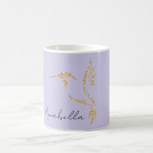 Gold Glitzer Hummingbird & Individuelle Name auf L Kaffeetasse