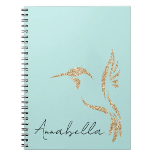 Gold Glitzer Hummingbird und Individuelle Name auf Notizblock