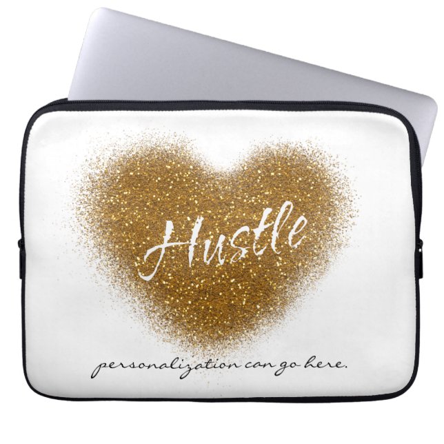 Gold Glitzer HUSTLE Herzstück Glamour Notebook-Cas Laptopschutzhülle (Vorderseite)