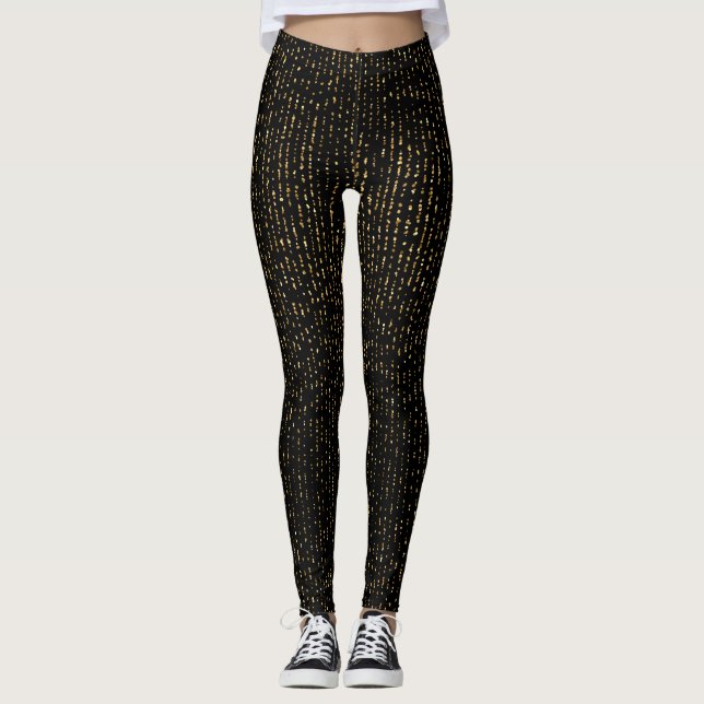 Gold-Glitzer im schwarzen Hintergrund Leggings (Vorderseite)