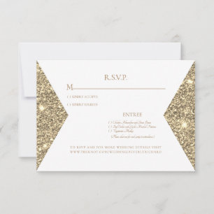 Gold Glitzer Image & White Modern Wedding RSVP Karte