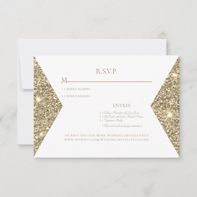 Gold Glitzer Image & White Modern Wedding RSVP Karte (Vorderseite)