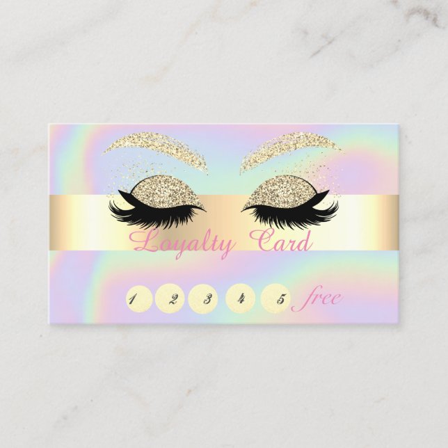 Gold Glitzer Imitats Lashes Holographic Loyalty Ca Treuekarte (Vorderseite)