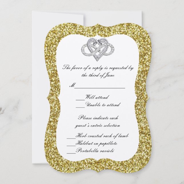 Gold Glitzer Infinity Heart Response Card Einladung (Vorderseite)