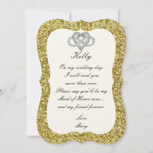 Gold Glitzer Infinity Heart Trauzeugin Card Einladung