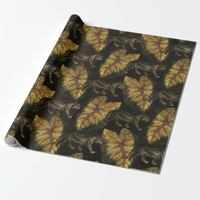 Gold Glitzer Jungle Tiger Pattern Geschenkpapier (Ungerollt)