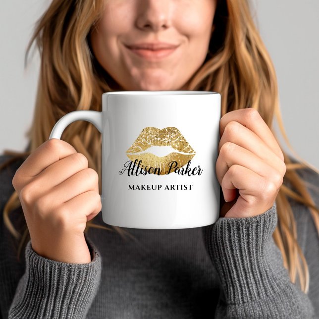 Gold Glitzer Kiss Lips Business Makeup Artist Kaffeetasse (Gold Glitter Kiss Lips Business Makeup Artist Coffee Mug)
