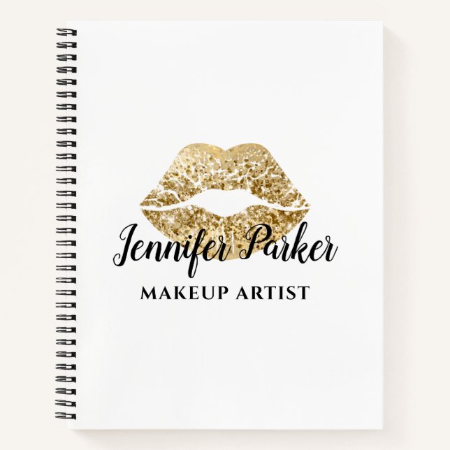 Gold Glitzer Kiss Lips Notizbuch (Vorderseite)