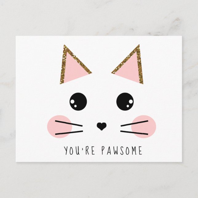 Gold Glitzer Kitty Cat Postkarte (Vorderseite)