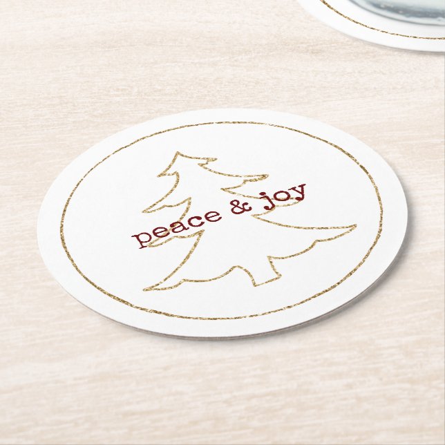 Gold Glitzer Kontur Weihnachtsbaum Runder Pappuntersetzer (Angewinkelt)