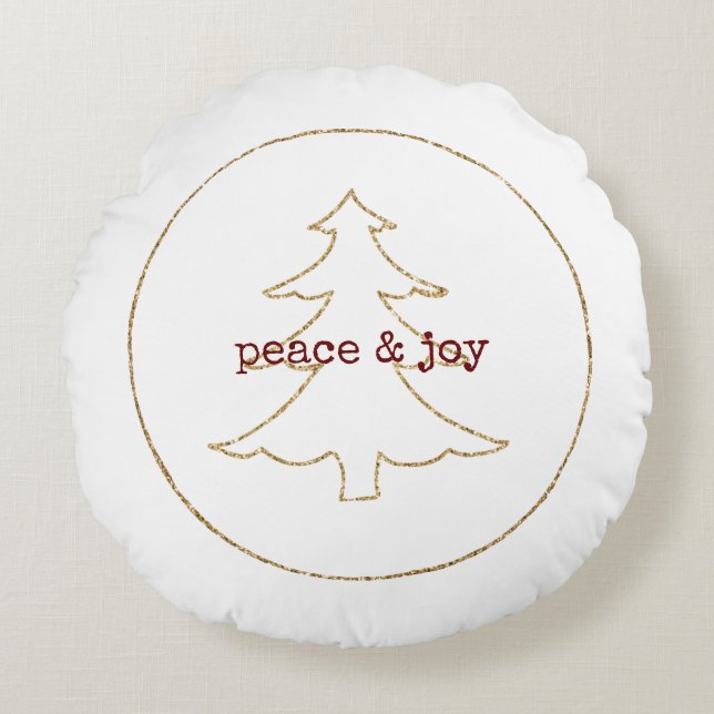 Gold Glitzer Kontur Weihnachtsbaum Rundes Kissen (Vorderseite)