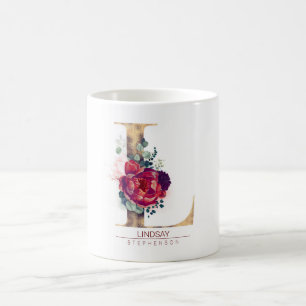 Gold Glitzer L Monogram Floral Burgund Red Kaffeetasse