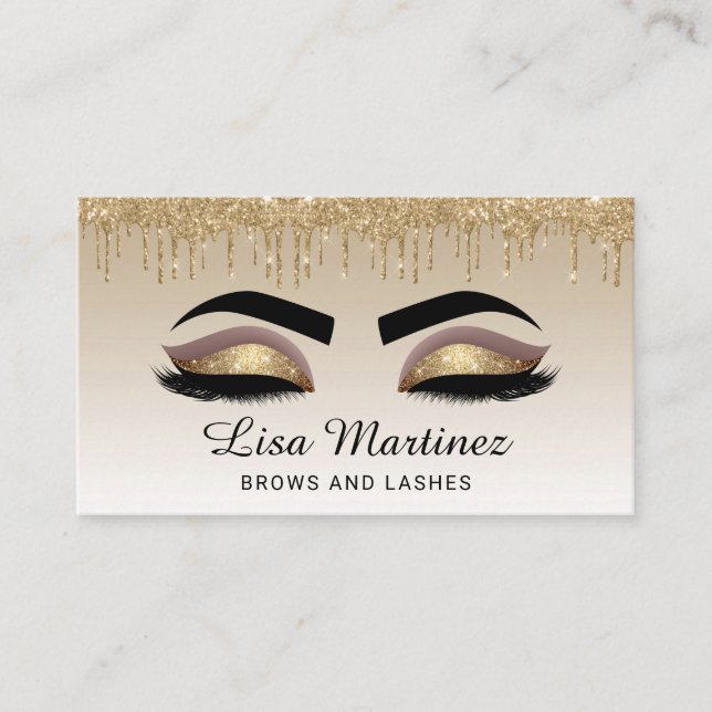 Gold Glitzer Lash Brow Beauty Business Card Visitenkarte (Vorderseite)