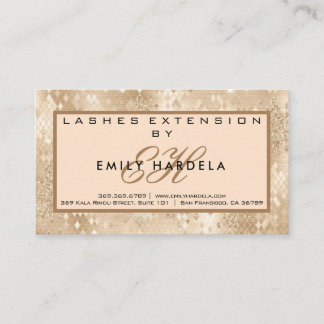 Gold-Glitzer-Lashes mit Aftercare-Instruktionen  Visitenkarte