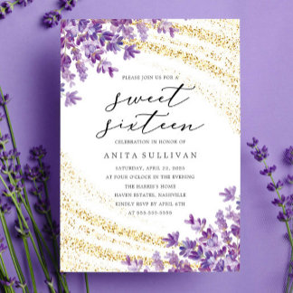 Gold Glitzer Lavender 16 . Geburtstag 16 Geburtsta Einladung