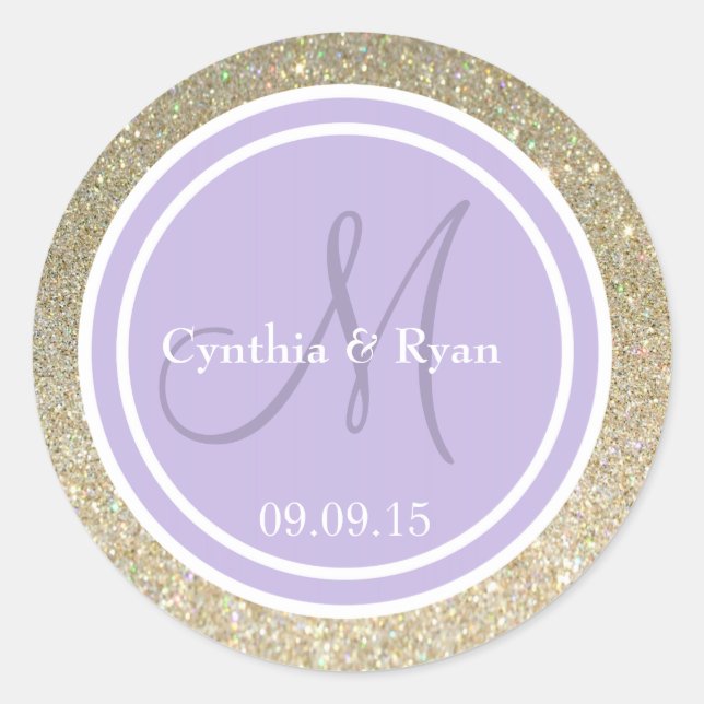 Gold Glitzer & Lavender Wedding Monogram Runder Aufkleber (Vorderseite)