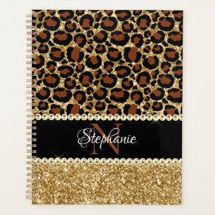 Gold Glitzer Leopard Girly Glam Monogram Planer