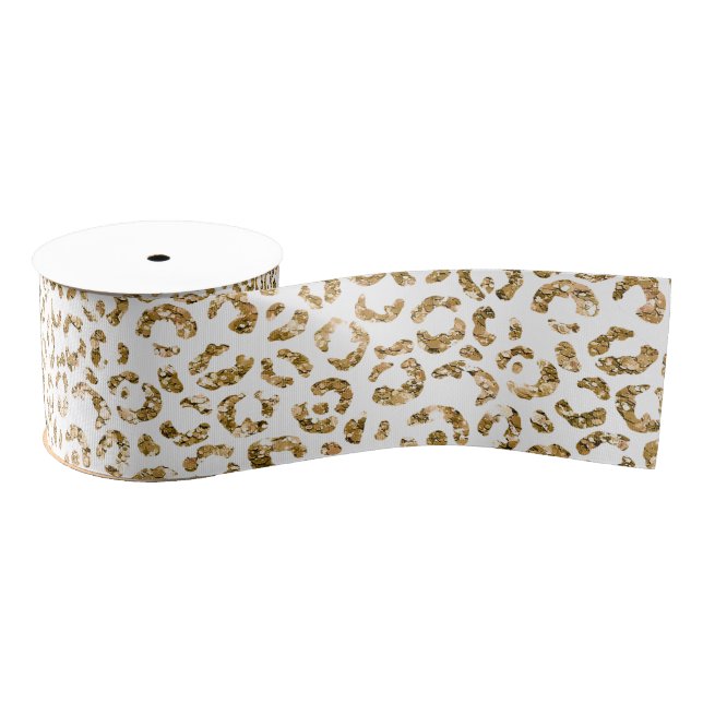 Gold Glitzer Leopard Print Ripsband (Spule)