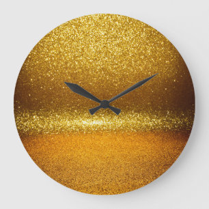 Gold Glitzer Lichter, weiße Weihnachtsstruktur. Große Wanduhr