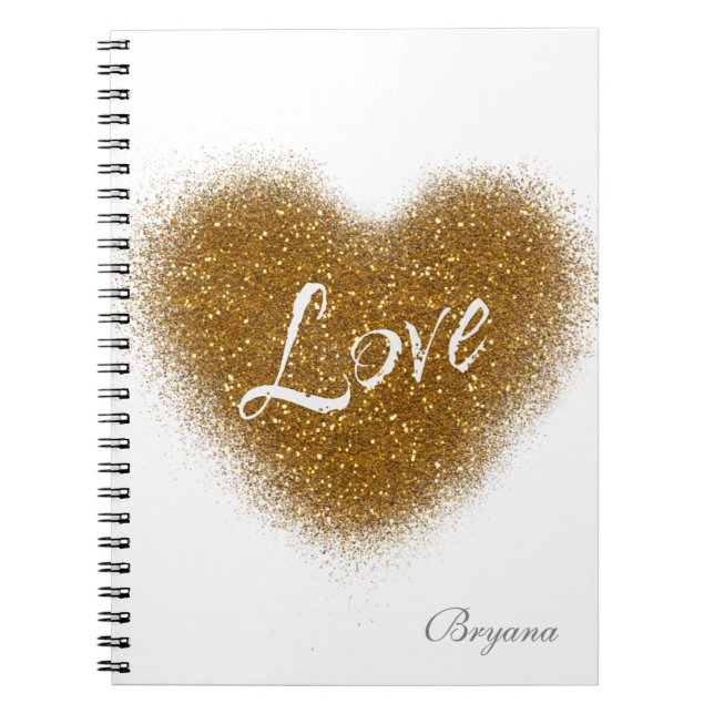 Gold Glitzer LIEBE Heart Glamour Notebook Journal Notizblock (Vorderseite)