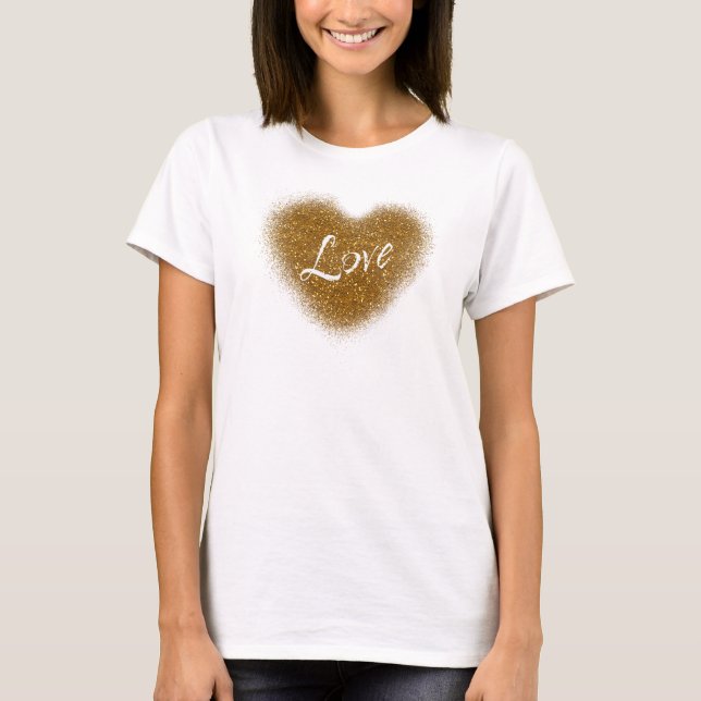 Gold Glitzer LIEBE Herz Glamour Tank Top Shirt (Vorderseite)