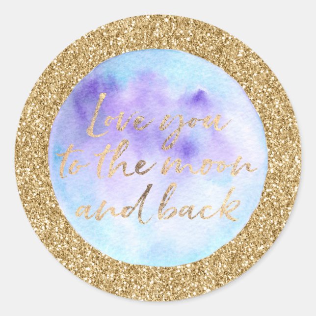 Gold Glitzer Liebe zum Mond Runder Aufkleber (Vorderseite)