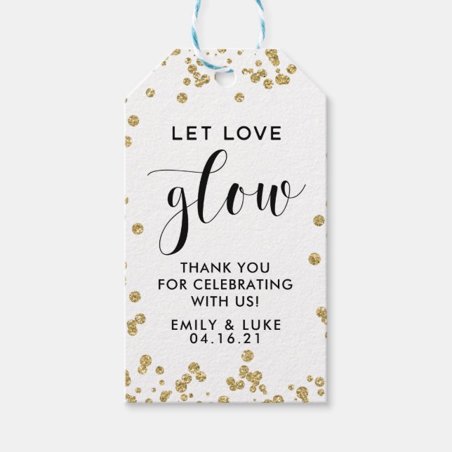 Gold Glitzer Ließ Liebe Glühkerze Gastgeschenk Hoc Geschenkanhänger (Vorderseite)