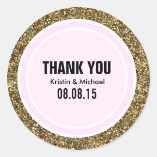 Gold Glitzer & Light Pink Danke Label Runder Aufkleber