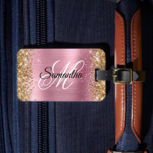 Gold Glitzer Light Pink Foil Extravagant Monogram Gepäckanhänger