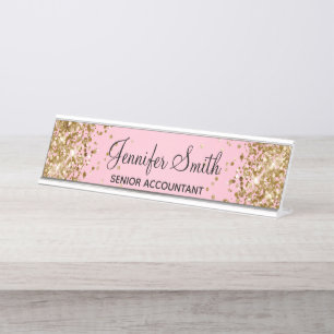 Gold Glitzer Light Pink Gradient Schreibtischnamensplakette