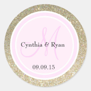 Gold Glitzer & Light Pink Wedding Monogram Runder Aufkleber