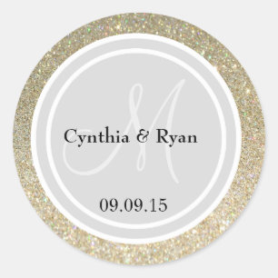 Gold Glitzer & Light Silver Wedding Monogram Siege Runder Aufkleber