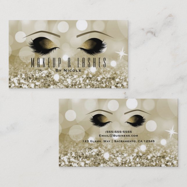 Gold Glitzer Lights Makeup Eyelashes Beauty Wellne Visitenkarte (Vorne/Hinten)