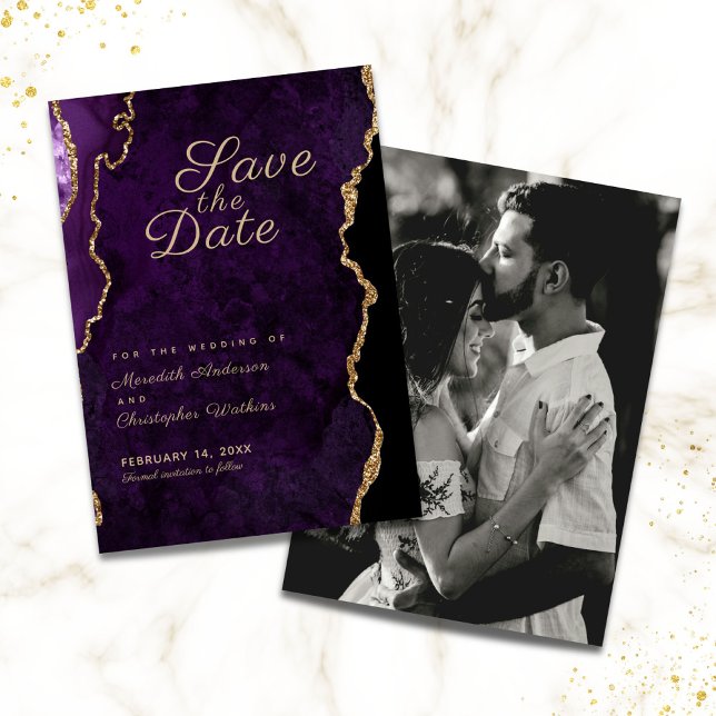 Gold Glitzer Lila Agate Foto Save the Date (Von Creator hochgeladen)
