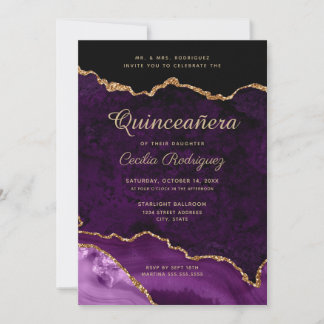 Gold Glitzer Lila Agate Quinceanera Einladung