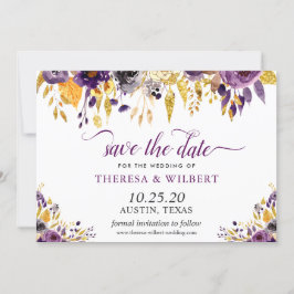 Gold Glitzer Lila Blumenhochzeit Sichern Sie das D Save The Date