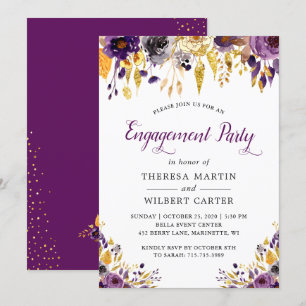 Gold-Glitzer Lila Chill-Floral-Engagement Party Einladung