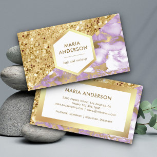 Gold Glitzer Lila Lavendel Marble Makeup Artist Visitenkarte