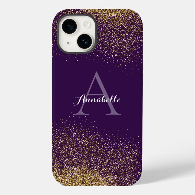 Gold Glitzer Lila Monogram iPhone Gehäuse Case-Mate iPhone Hülle (Rückseite)