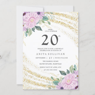 Gold Glitzer Lila Rose 22. Geburtstag Einladung