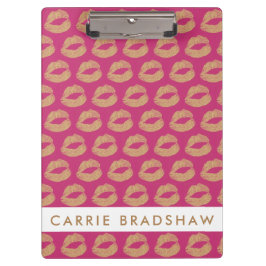 Gold Glitzer Lippen Rosa personalisieren Name Klemmbrett