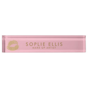 Gold Glitzer Lippen Rosa personalisieren Name Namensplakette