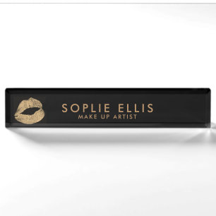 Gold Glitzer Lippen Schwarzen Personalisierungsnam Namensplakette