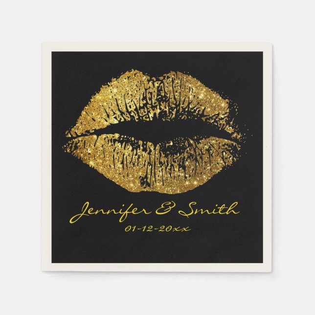 Gold Glitzer Lips #2 Serviette (Vorderseite)