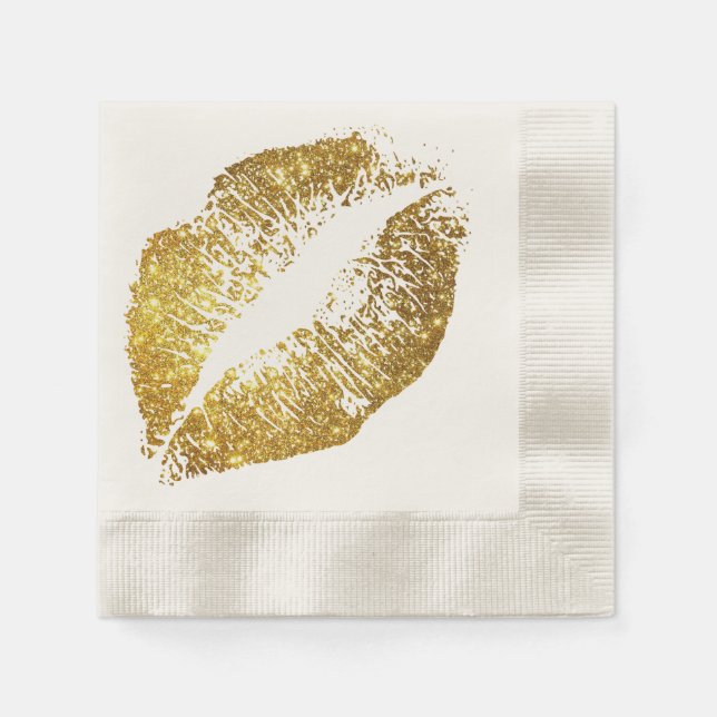 Gold Glitzer Lips #5 Serviette (Vorderseite)