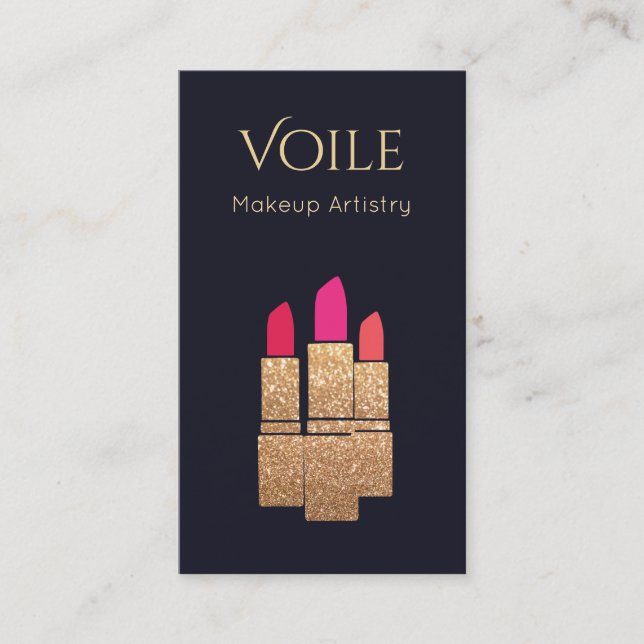 Gold Glitzer Lipstick Makeup Artist Schönheitssalo Visitenkarte (Vorderseite)