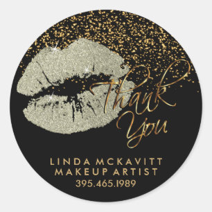 Gold Glitzer Lipstick - Vielen Dank Runder Aufkleber